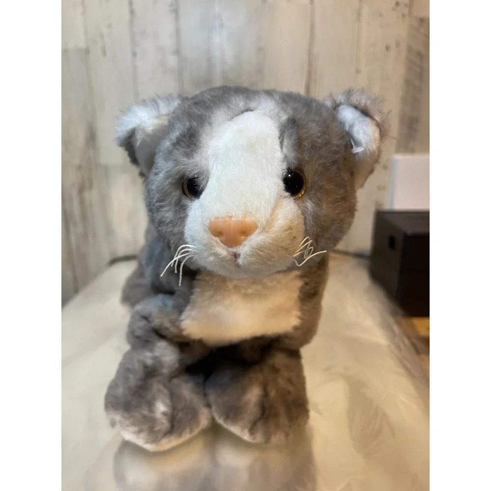 Plushies Gray And White Stuffed Cat Purse With Zipper Opening On Back Purrrrfect